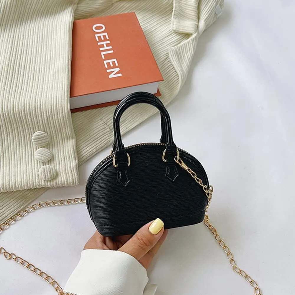 Little Girls Handbag Mini Chain Crossbody Shoulder Bag Shell Shape Zip Around Dome Tote Top Handle Bag