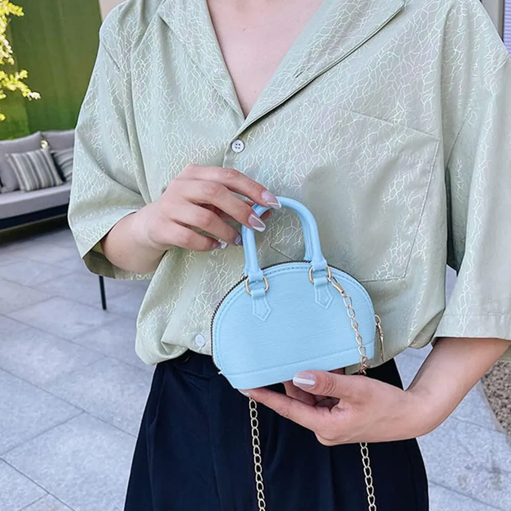 Little Girls Handbag Mini Chain Crossbody Shoulder Bag Shell Shape Zip Around Dome Tote Top Handle Bag