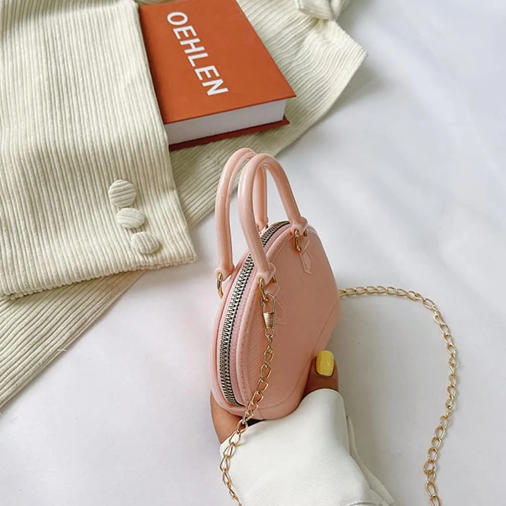 Little Girls Handbag Mini Chain Crossbody Shoulder Bag Shell Shape Zip Around Dome Tote Top Handle Bag