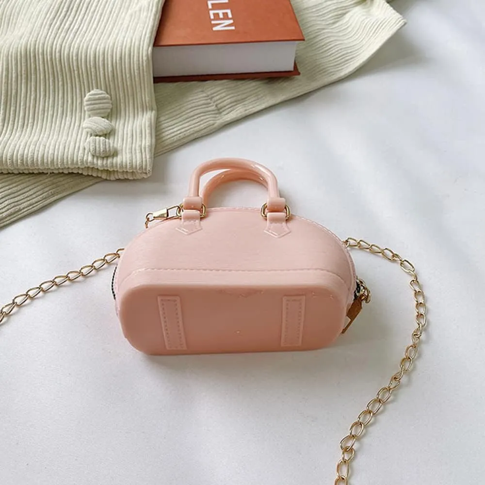 Little Girls Handbag Mini Chain Crossbody Shoulder Bag Shell Shape Zip Around Dome Tote Top Handle Bag