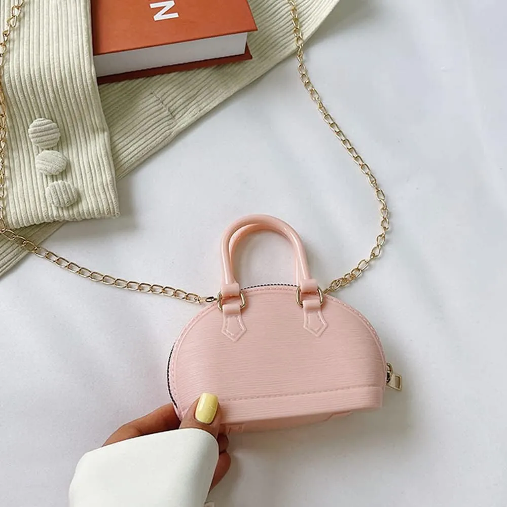 Little Girls Handbag Mini Chain Crossbody Shoulder Bag Shell Shape Zip Around Dome Tote Top Handle Bag