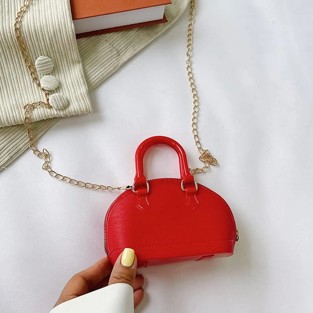 Little Girls Handbag Mini Chain Crossbody Shoulder Bag Shell Shape Zip Around Dome Tote Top Handle Bag