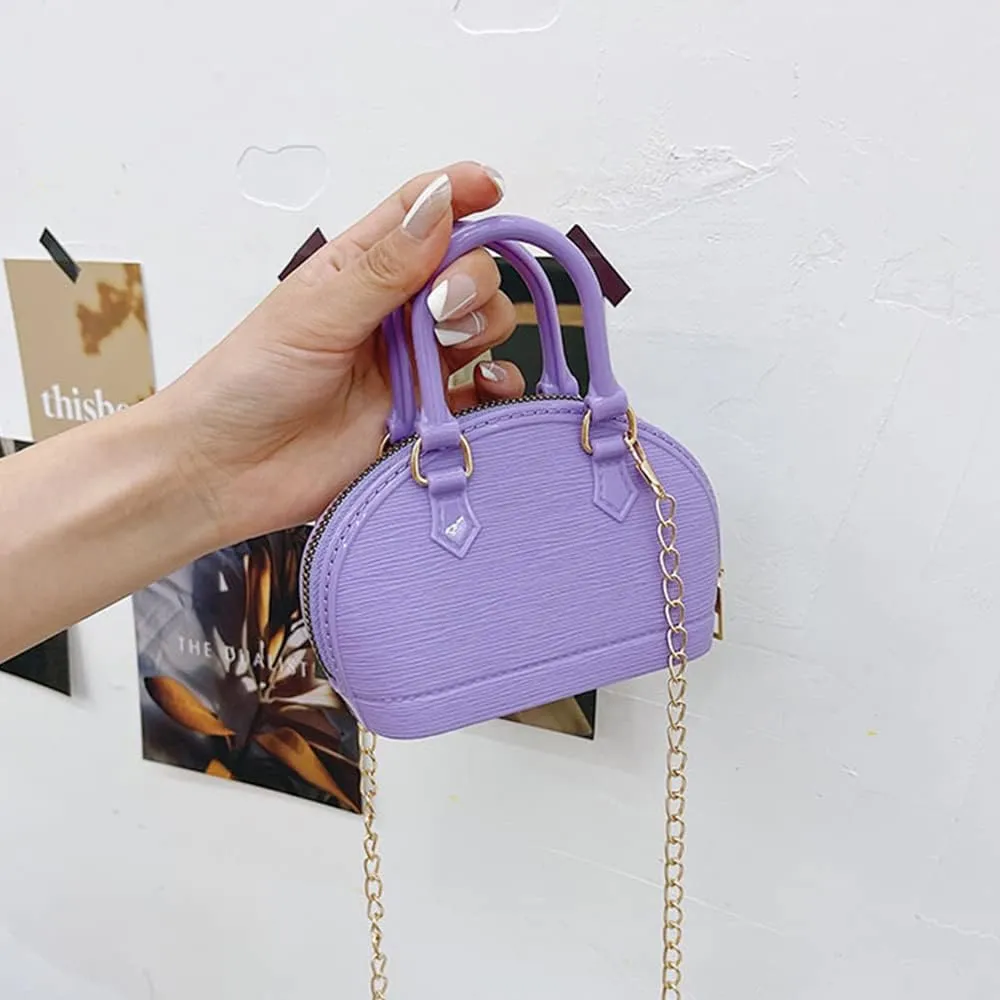 Little Girls Handbag Mini Chain Crossbody Shoulder Bag Shell Shape Zip Around Dome Tote Top Handle Bag