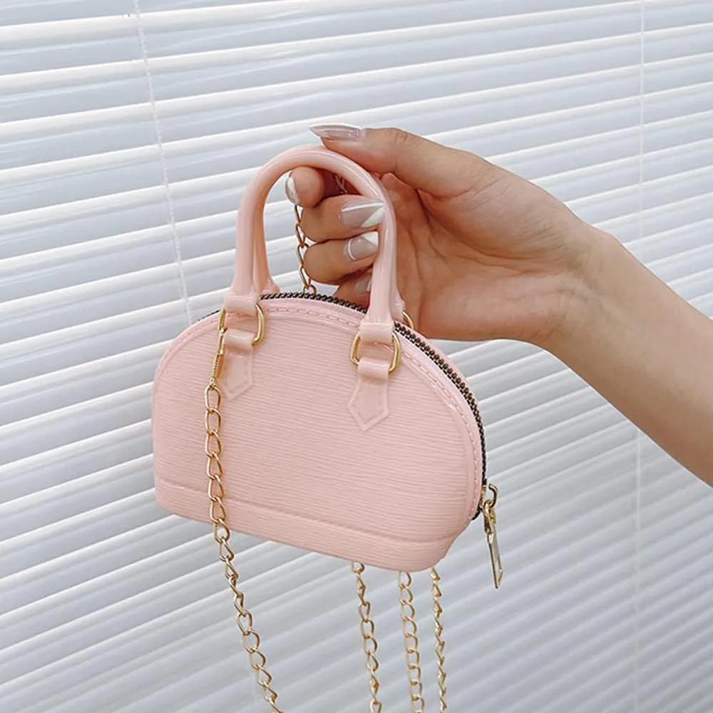 Little Girls Handbag Mini Chain Crossbody Shoulder Bag Shell Shape Zip Around Dome Tote Top Handle Bag