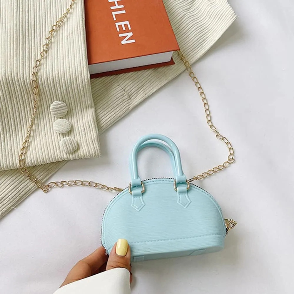 Little Girls Handbag Mini Chain Crossbody Shoulder Bag Shell Shape Zip Around Dome Tote Top Handle Bag