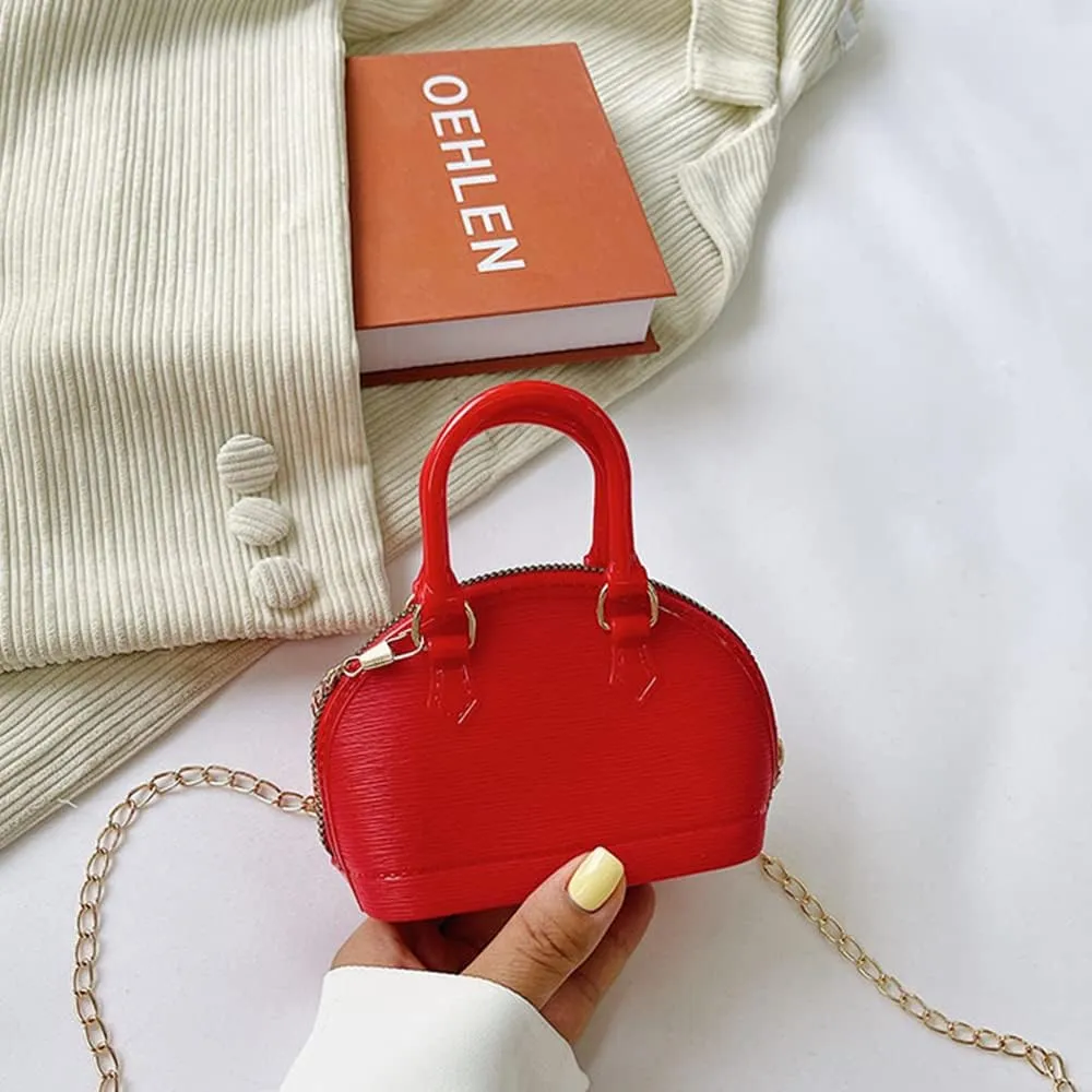 Little Girls Handbag Mini Chain Crossbody Shoulder Bag Shell Shape Zip Around Dome Tote Top Handle Bag