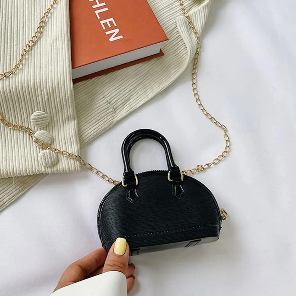 Little Girls Handbag Mini Chain Crossbody Shoulder Bag Shell Shape Zip Around Dome Tote Top Handle Bag