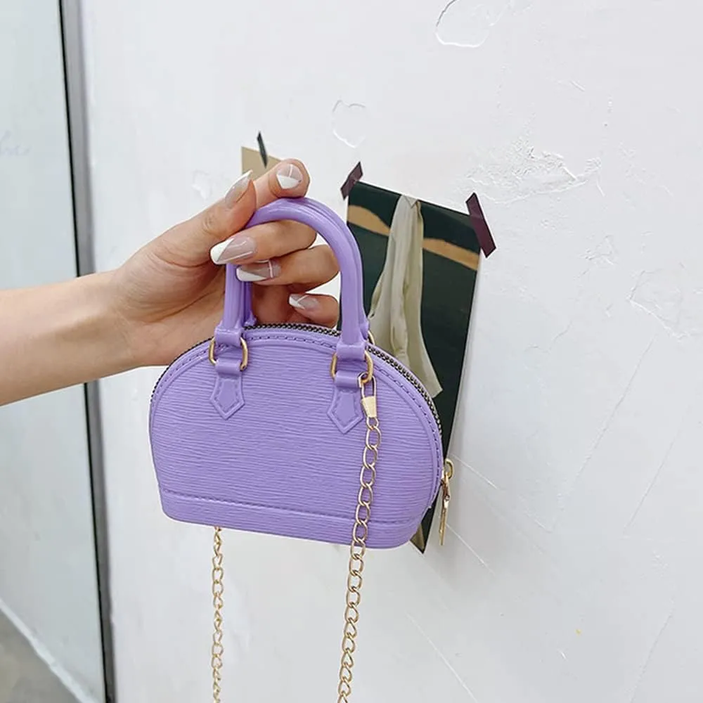 Little Girls Handbag Mini Chain Crossbody Shoulder Bag Shell Shape Zip Around Dome Tote Top Handle Bag
