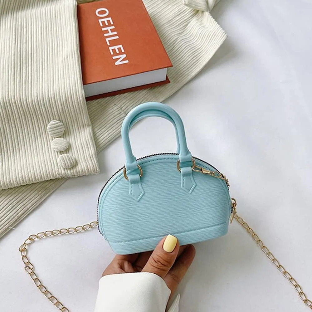 Little Girls Handbag Mini Chain Crossbody Shoulder Bag Shell Shape Zip Around Dome Tote Top Handle Bag
