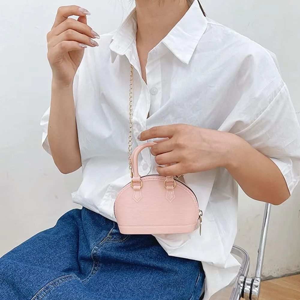 Little Girls Handbag Mini Chain Crossbody Shoulder Bag Shell Shape Zip Around Dome Tote Top Handle Bag