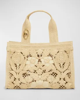 Medium Resort Flower Raffia Tote Bag