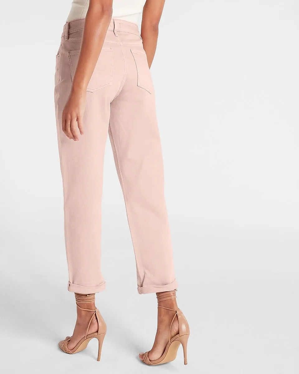 Mid Rise Twill Rolled Hem Boyfriend Pant in Foundation