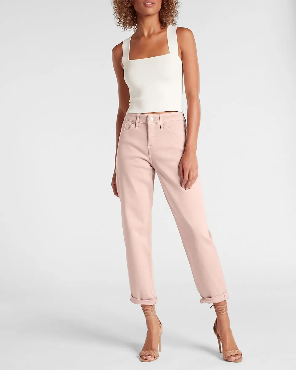 Mid Rise Twill Rolled Hem Boyfriend Pant in Foundation