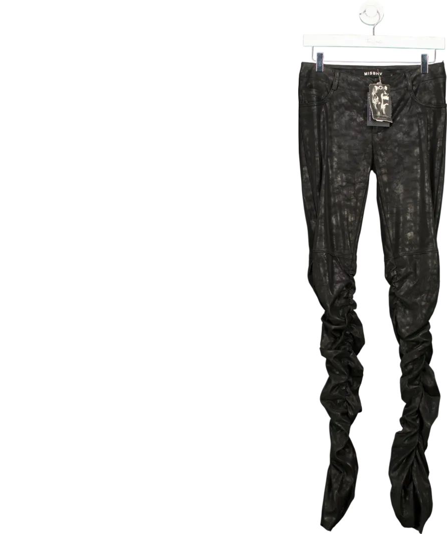 MISBHV Black Ruched Faux Leather Trousers UK S