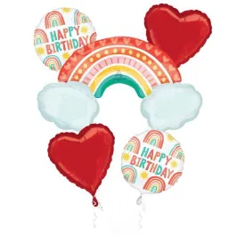 Nostalgic Festivities: Happy Birthday Retro Rainbow Balloon Bouquet Set (1/Pk)