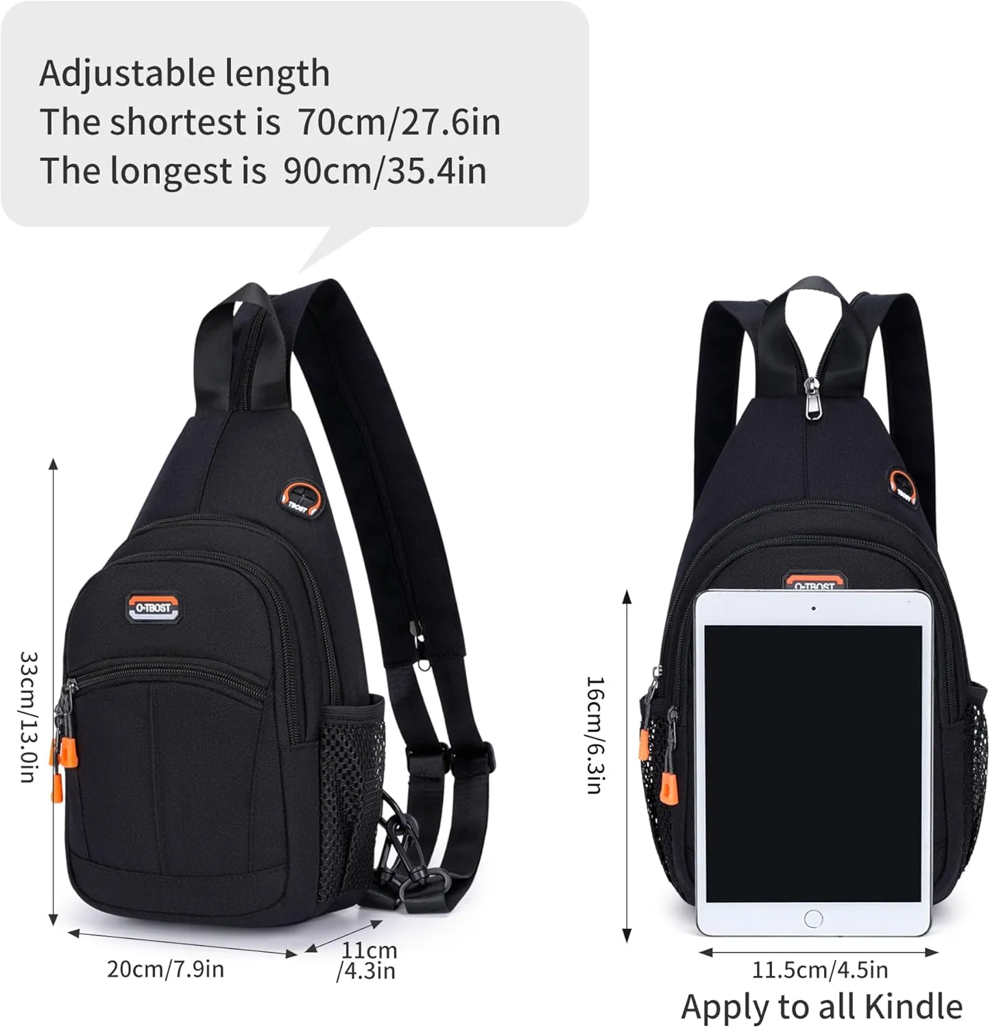 O-TBOST Small Sling Bags for Women Crossbody Backpack Multi-Pocket Adjustable Strap Daypack for Outdoors Hiking Traveling (black)