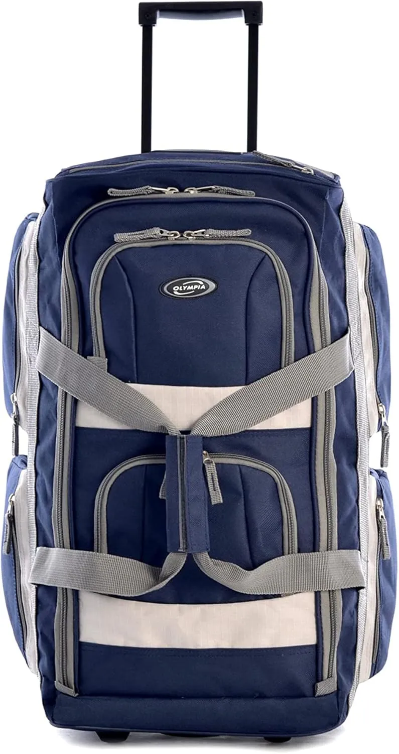 Olympia U.S.A. 22 inch Carry On 8 Pockets Wheeled Rolling Duffel Bag Water Resistant Luggage Lightweight Travel Suitcase with Retractable Handle