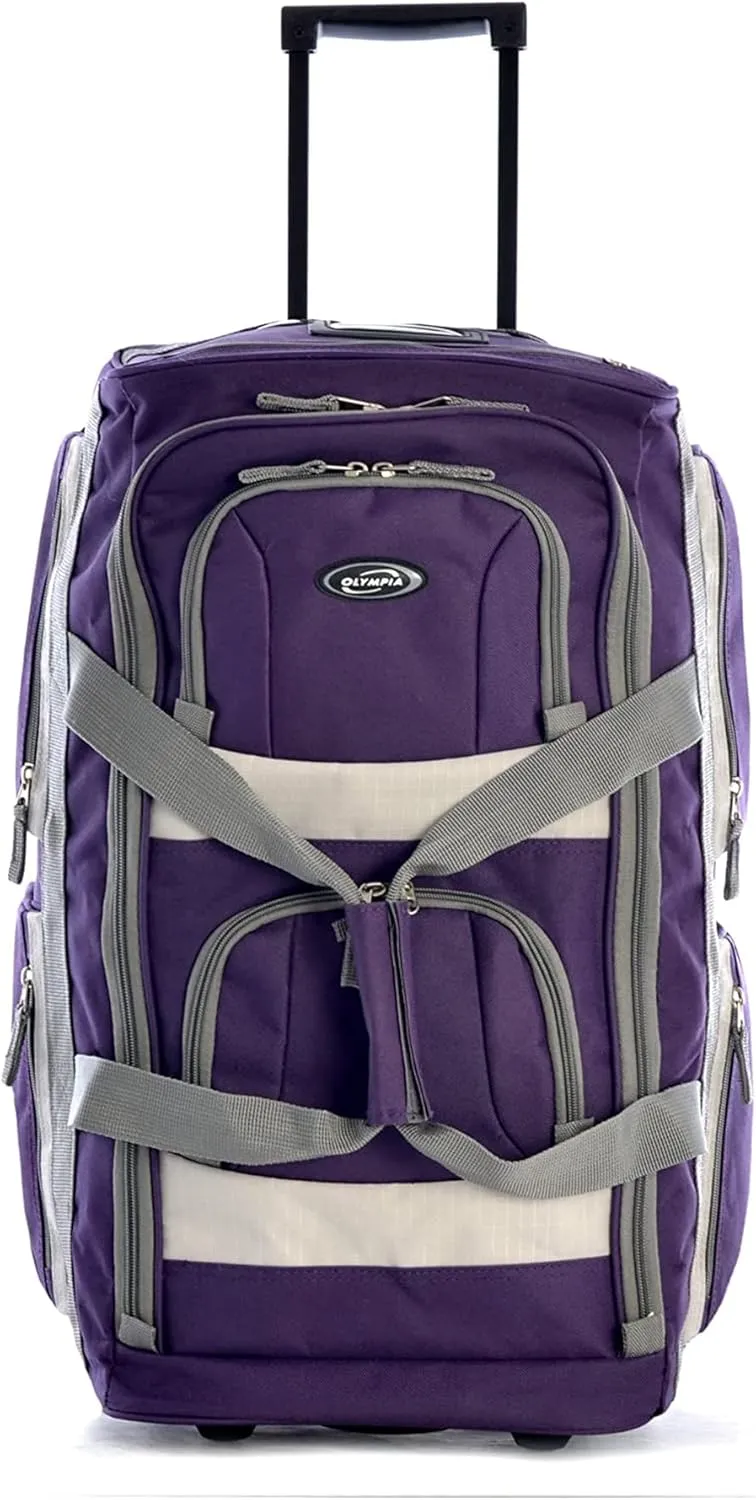 Olympia U.S.A. 22 inch Carry On 8 Pockets Wheeled Rolling Duffel Bag Water Resistant Luggage Lightweight Travel Suitcase with Retractable Handle