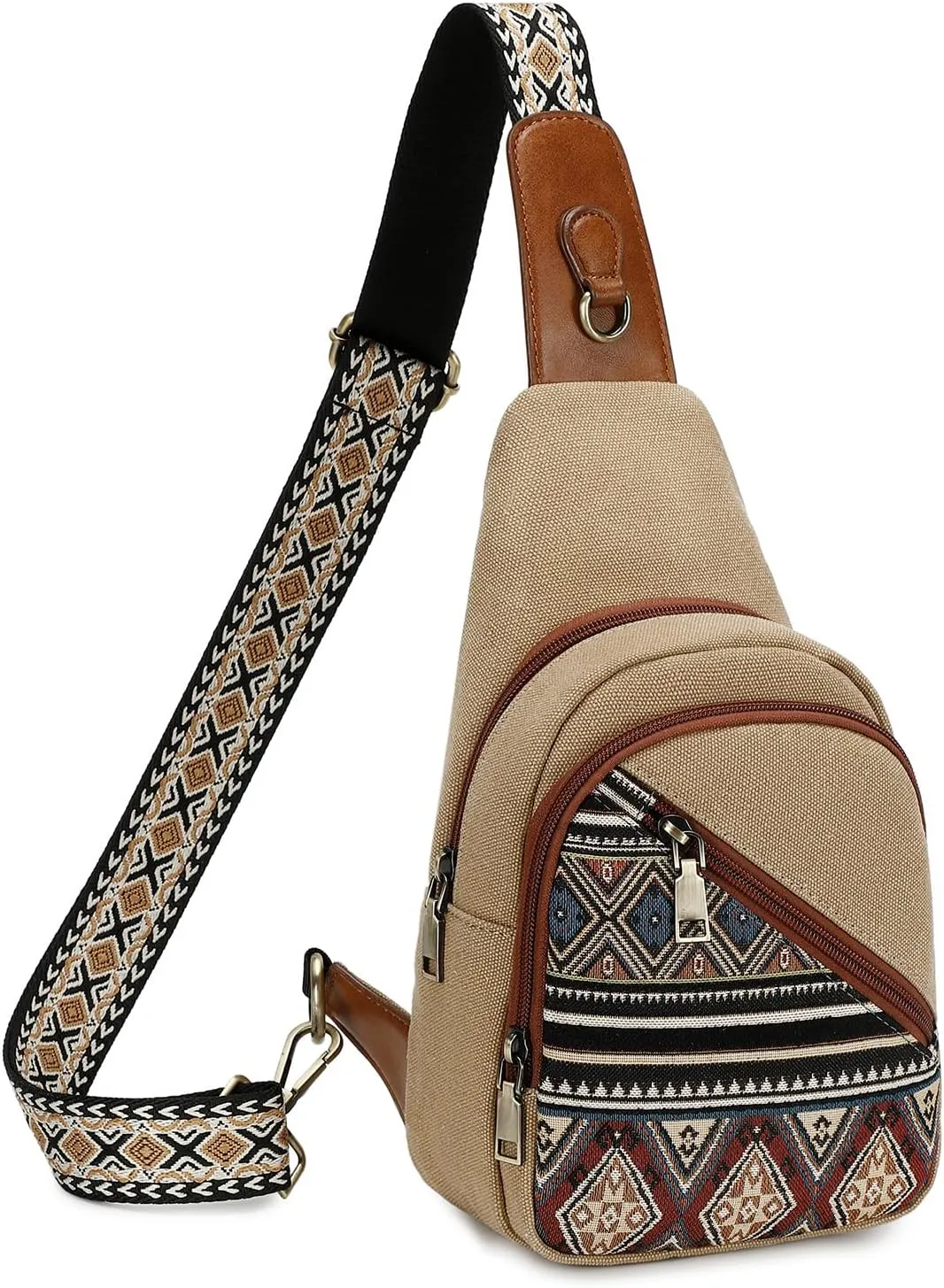 OPAGE Small Canvas Sling Bags for Women, Boho Crossbody Bags Fanny Packs Chest Bag for Hiking, Work, Shopping