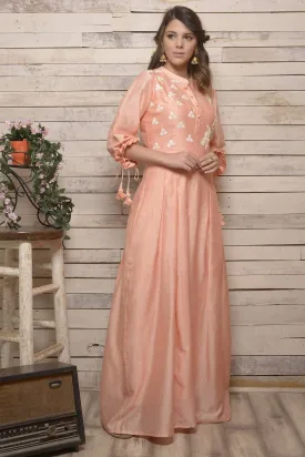 Peach Pleated Waist Dress