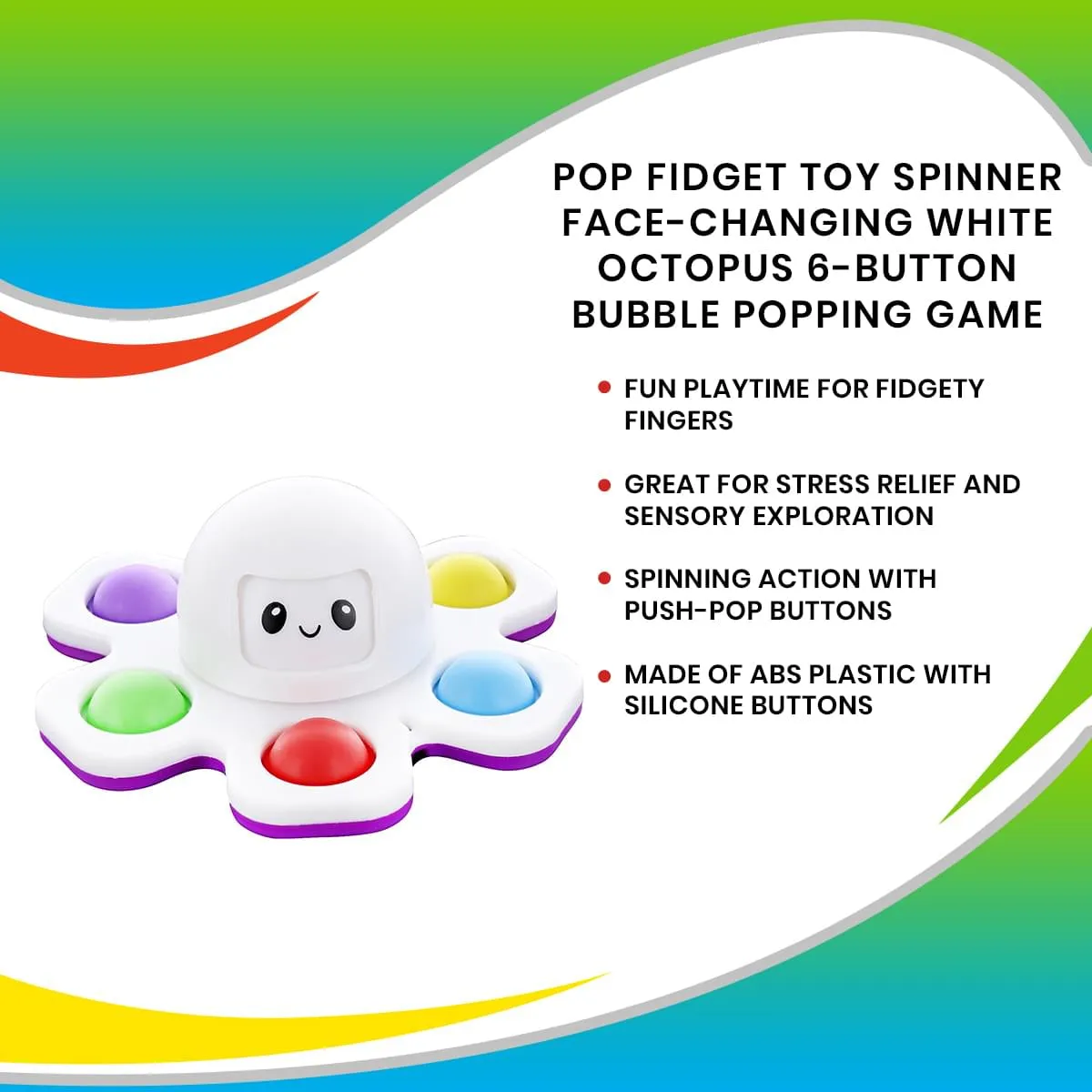 Pop Fidget Toy Spinner Face-Changing White Octopus 6-Button Bubble Popping Game