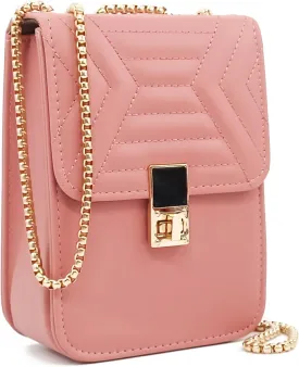 PORT&LOTUS Small Quilting Pattern Cell Phone Shoulder Purses for Women Mini Chain Strap Cellphone Wallet Bags