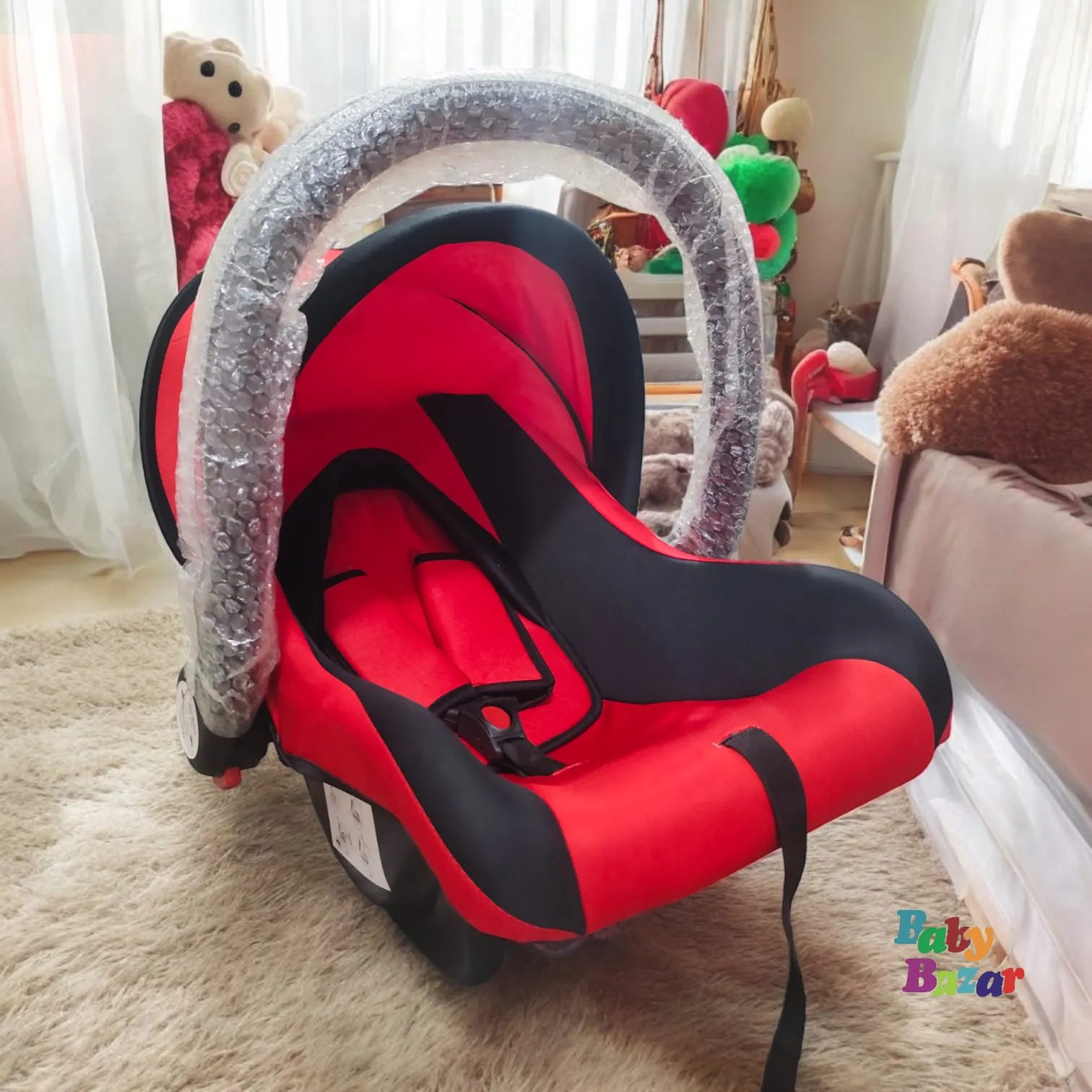 "Effortless Travel with the Portable Black & Red Carry Cot"