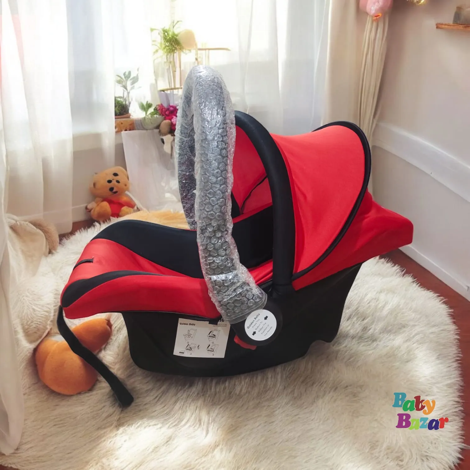 "Effortless Travel with the Portable Black & Red Carry Cot"