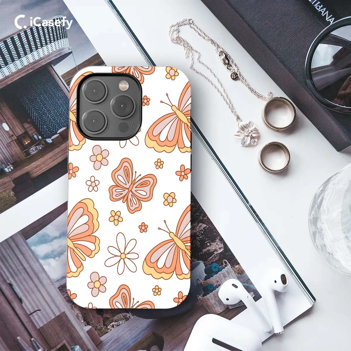 Retro Groovy Butterflies and Daisy Phone Case iPhone Samsung Cover Pixel 663