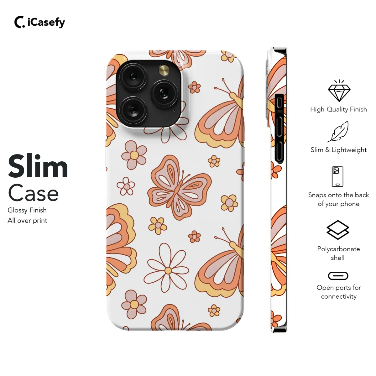 Retro Groovy Butterflies and Daisy Phone Case iPhone Samsung Cover Pixel 663