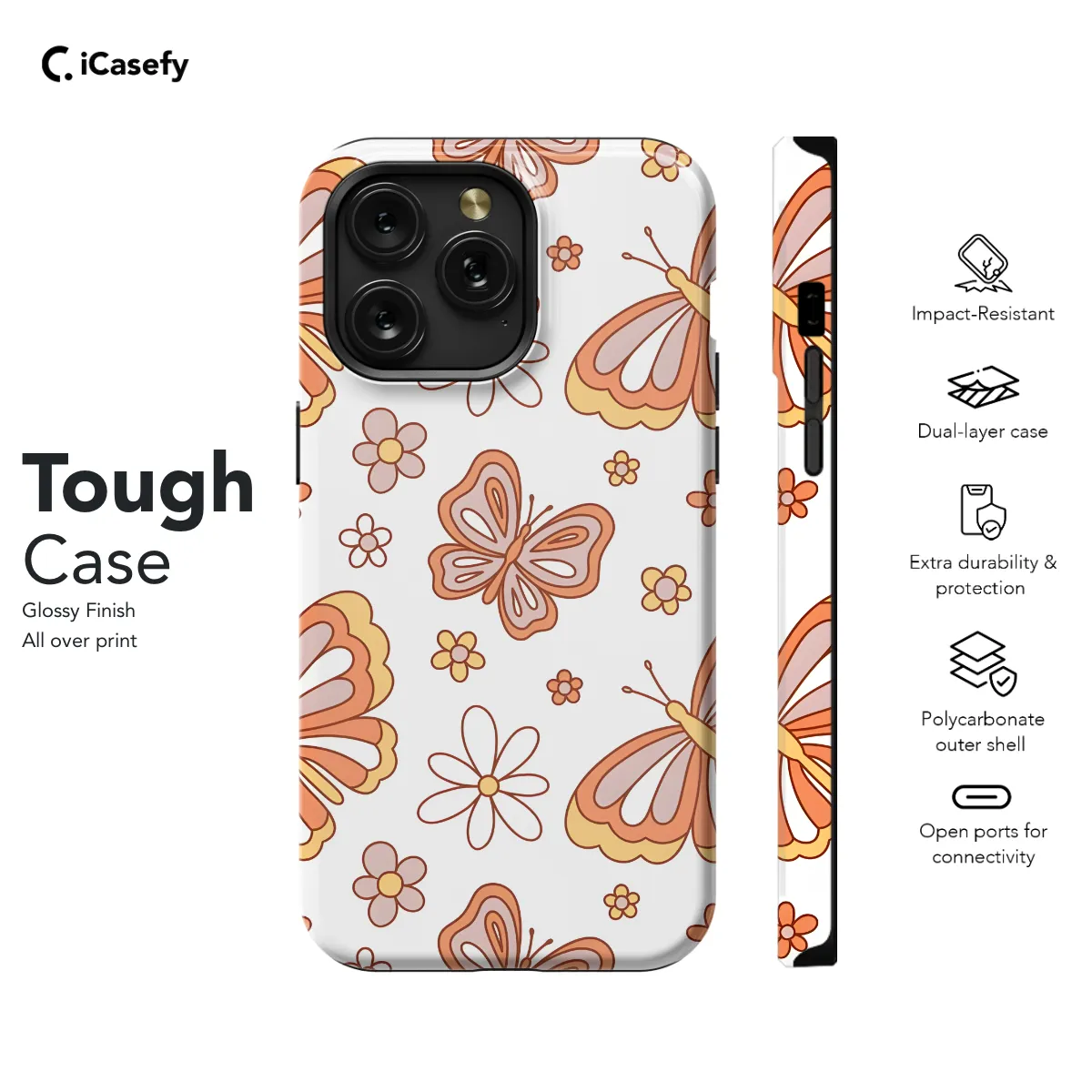 Retro Groovy Butterflies and Daisy Phone Case iPhone Samsung Cover Pixel 663