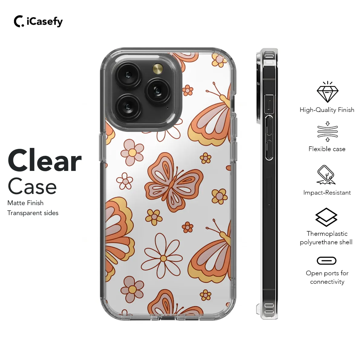 Retro Groovy Butterflies and Daisy Phone Case iPhone Samsung Cover Pixel 663