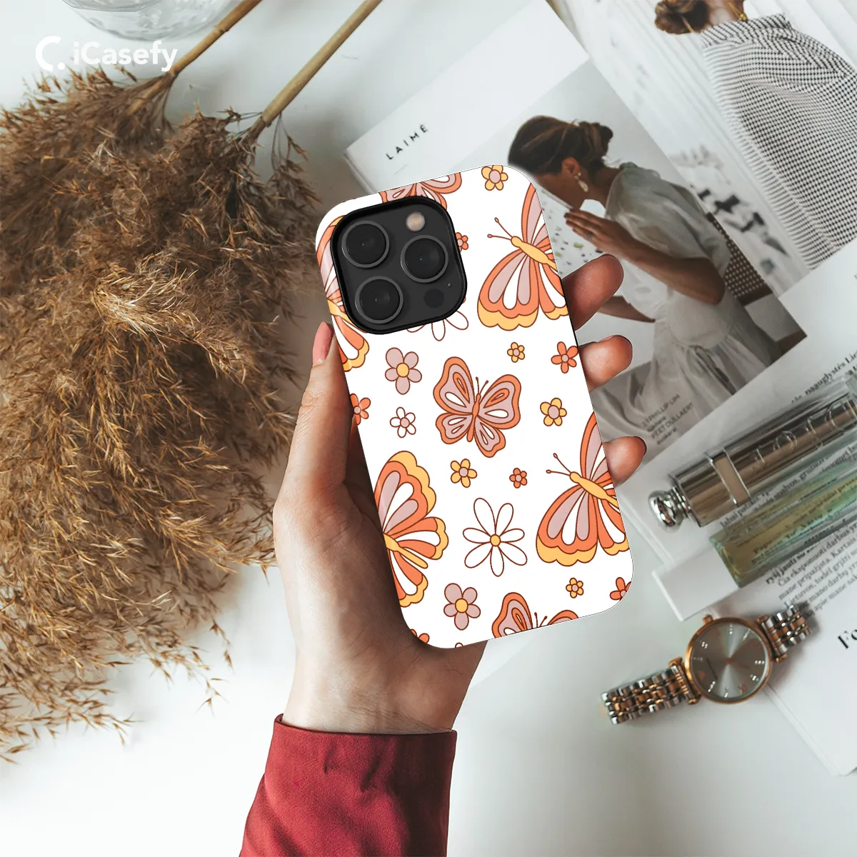 Retro Groovy Butterflies and Daisy Phone Case iPhone Samsung Cover Pixel 663