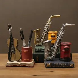 Retro Saxophone Violin Resin Pen Holder - Desk & Home Decor