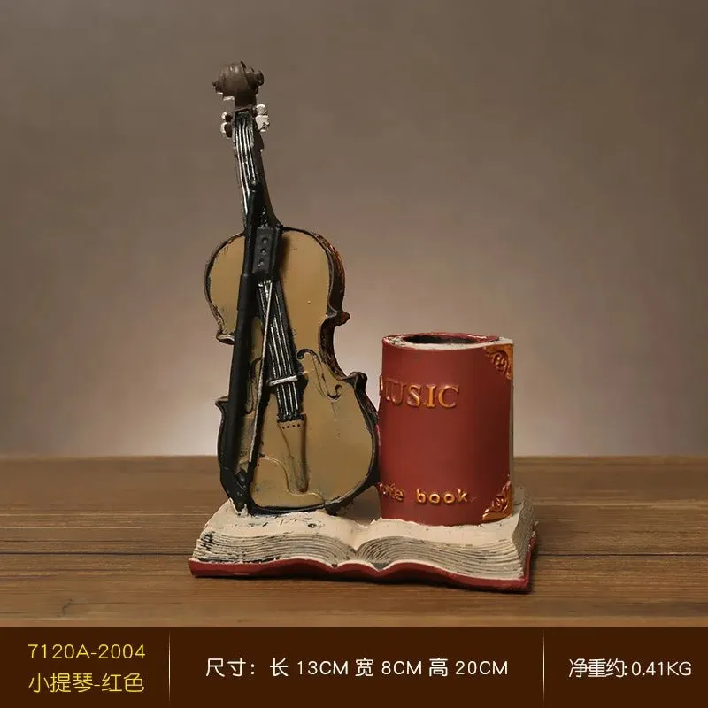 Retro Saxophone Violin Resin Pen Holder - Desk & Home Decor