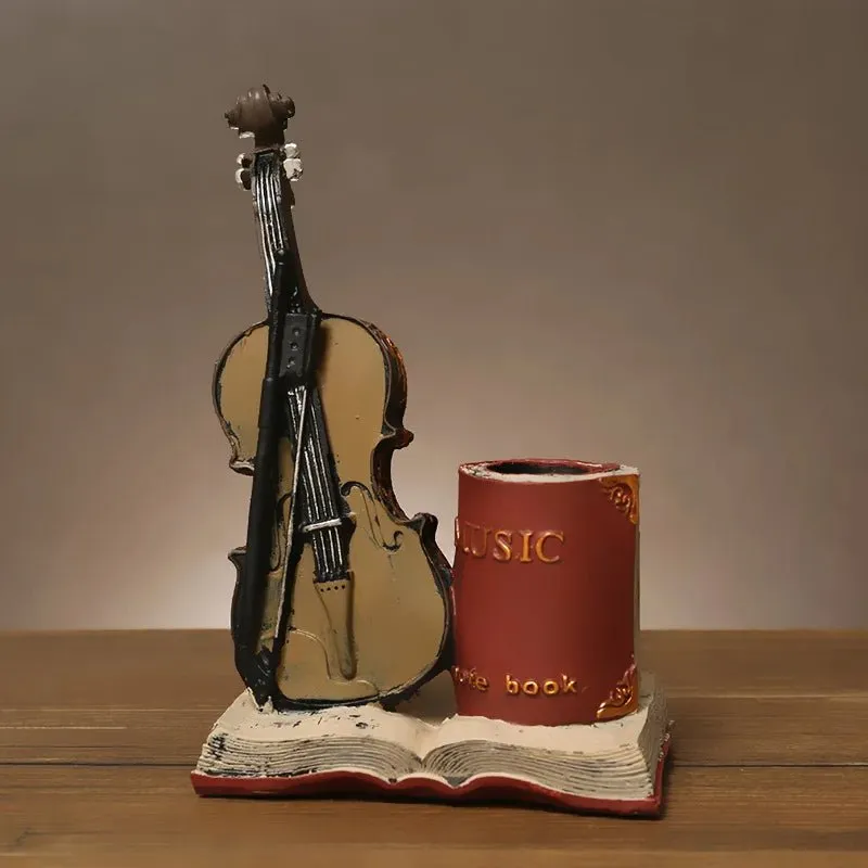 Retro Saxophone Violin Resin Pen Holder - Desk & Home Decor