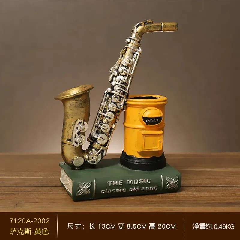 Retro Saxophone Violin Resin Pen Holder - Desk & Home Decor