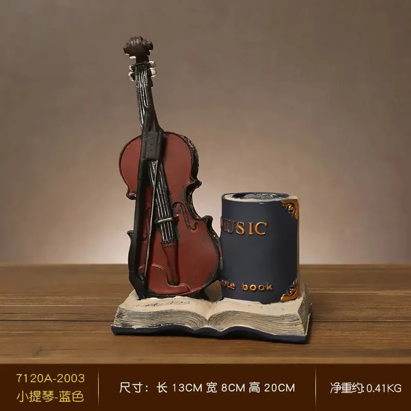 Retro Saxophone Violin Resin Pen Holder - Desk & Home Decor