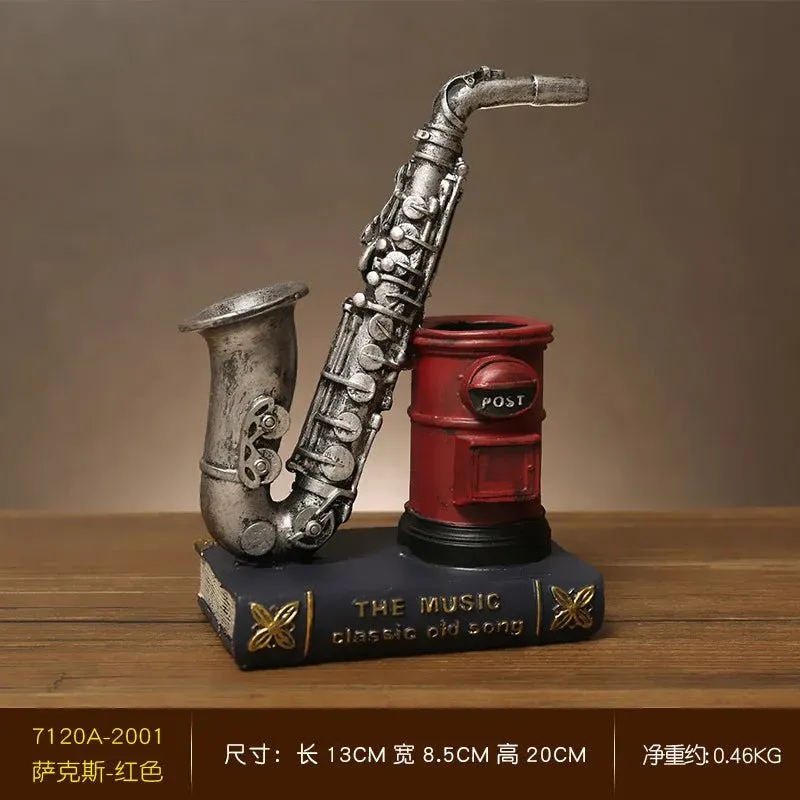 Retro Saxophone Violin Resin Pen Holder - Desk & Home Decor