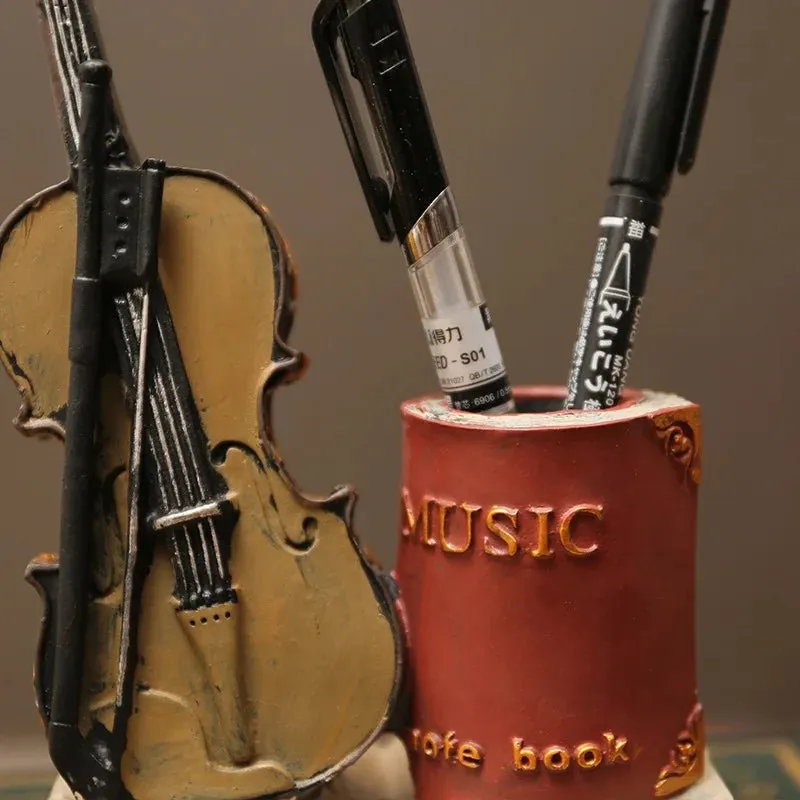Retro Saxophone Violin Resin Pen Holder - Desk & Home Decor