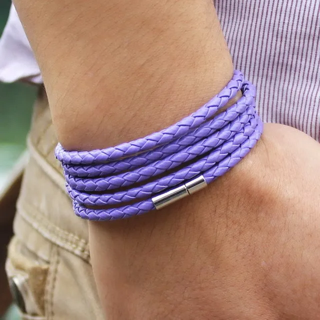 Retro Wrap Long Leather Bracelet - Chain link male charm bracelet with 5 laps