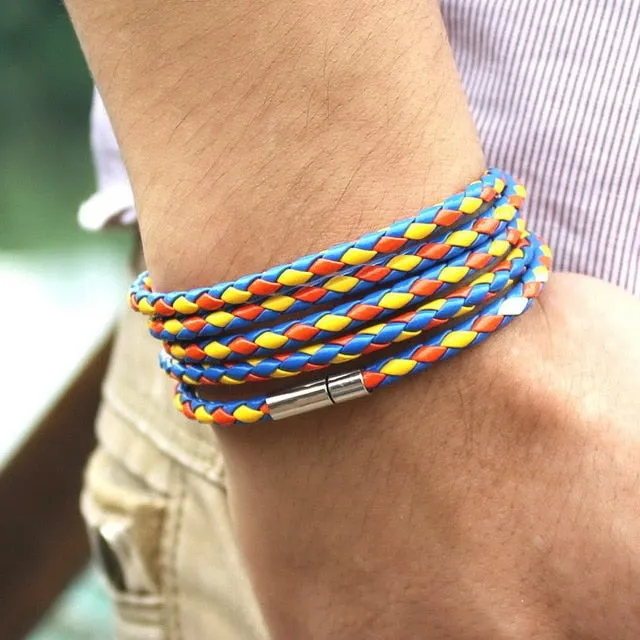 Retro Wrap Long Leather Bracelet - Chain link male charm bracelet with 5 laps