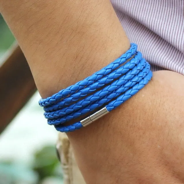 Retro Wrap Long Leather Bracelet - Chain link male charm bracelet with 5 laps