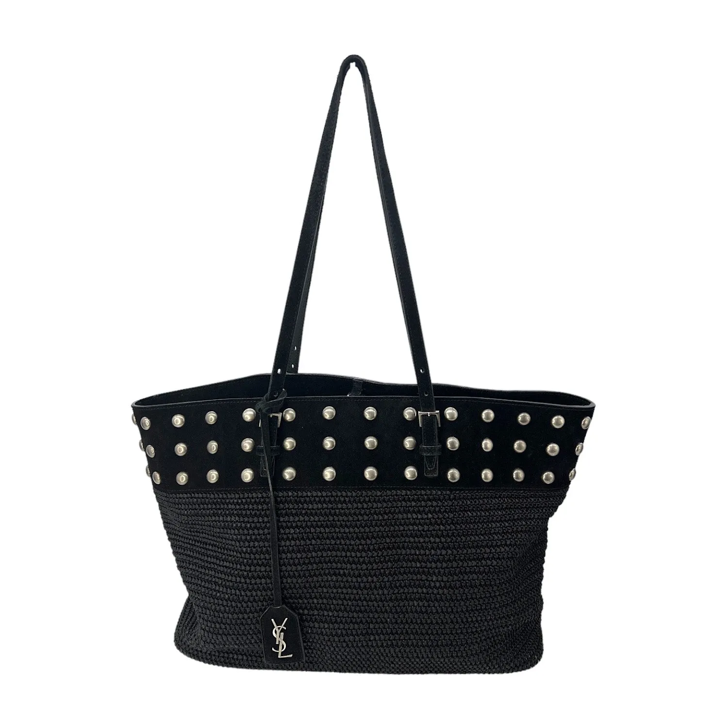 Saint Laurent Boucle Studded Raffia Shopping Tote