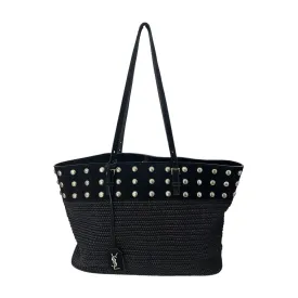 Saint Laurent Boucle Studded Raffia Shopping Tote