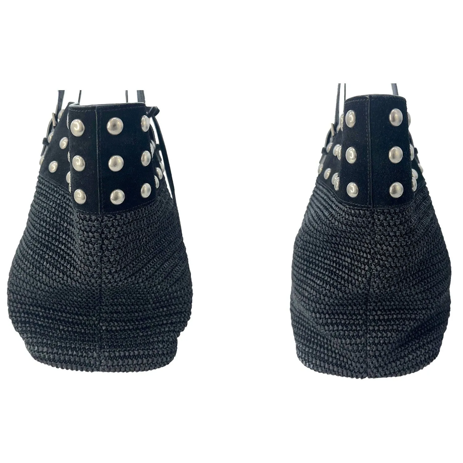 Saint Laurent Boucle Studded Raffia Shopping Tote