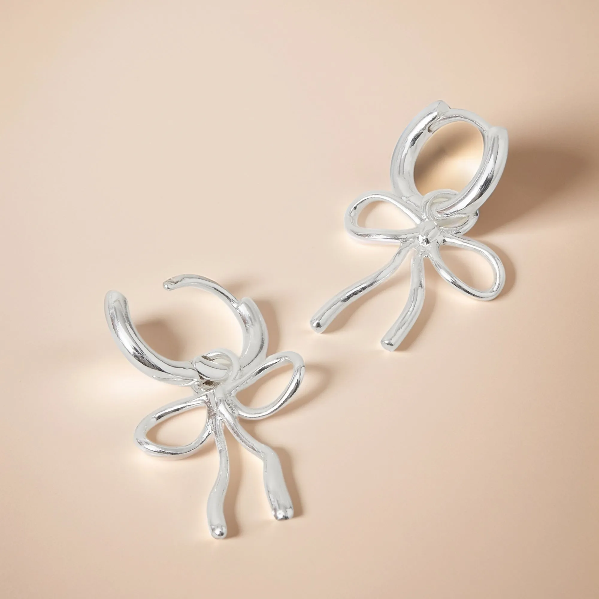 Sterling Silver-Plated Bow Drop Hoops