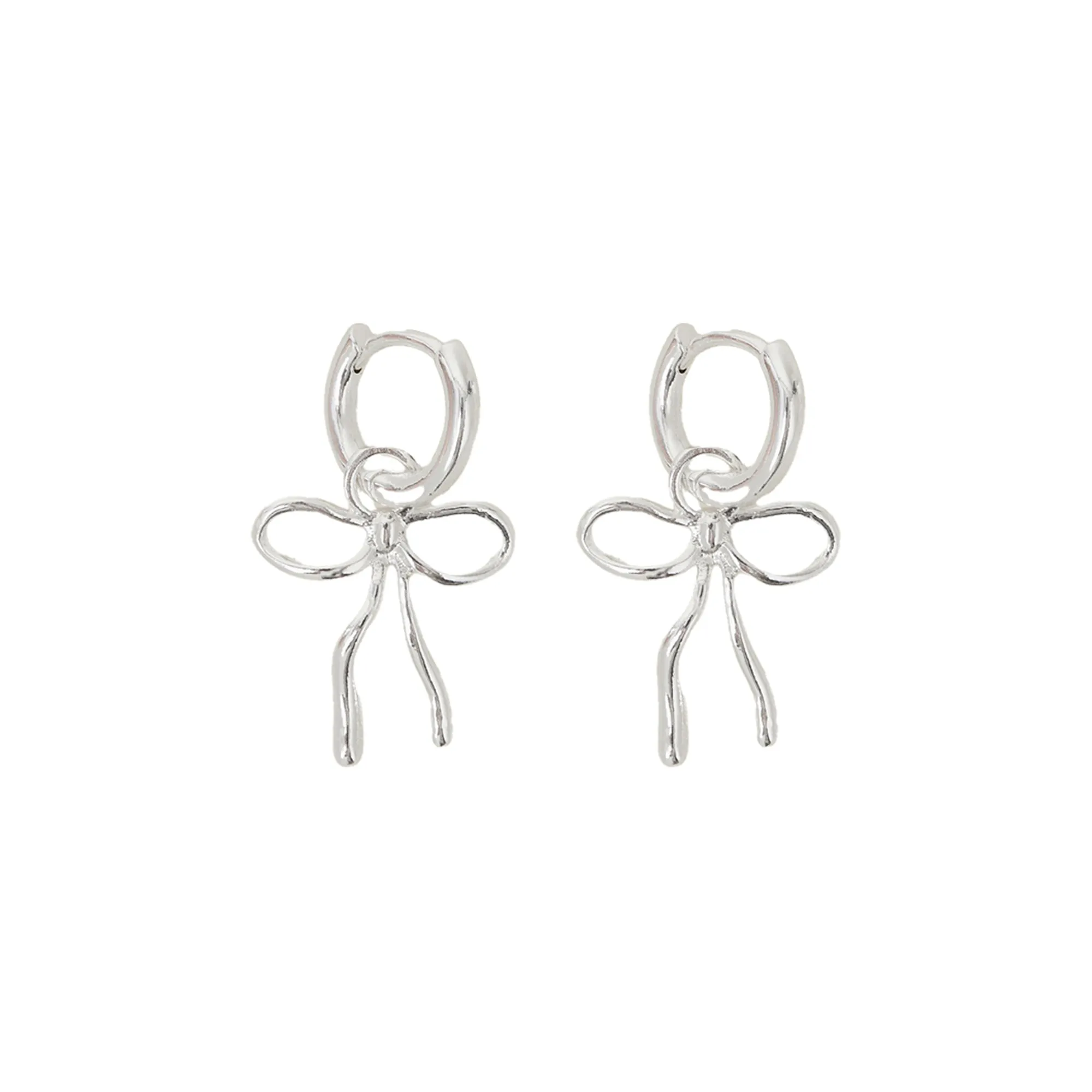 Sterling Silver-Plated Bow Drop Hoops