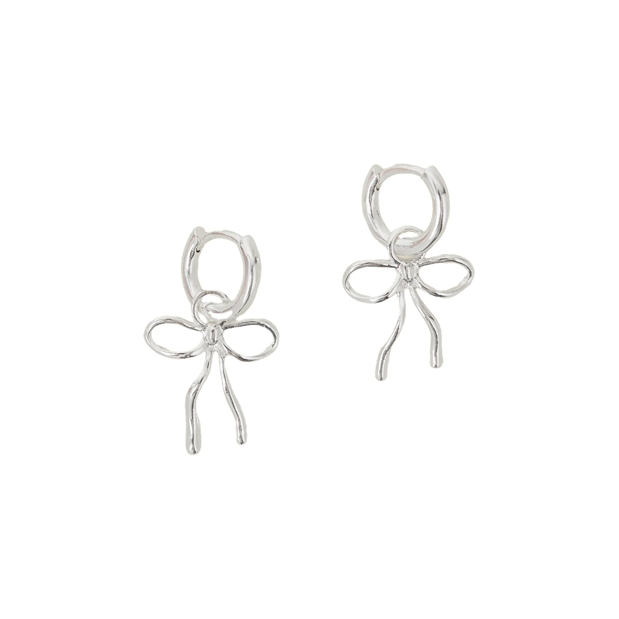 Sterling Silver-Plated Bow Drop Hoops