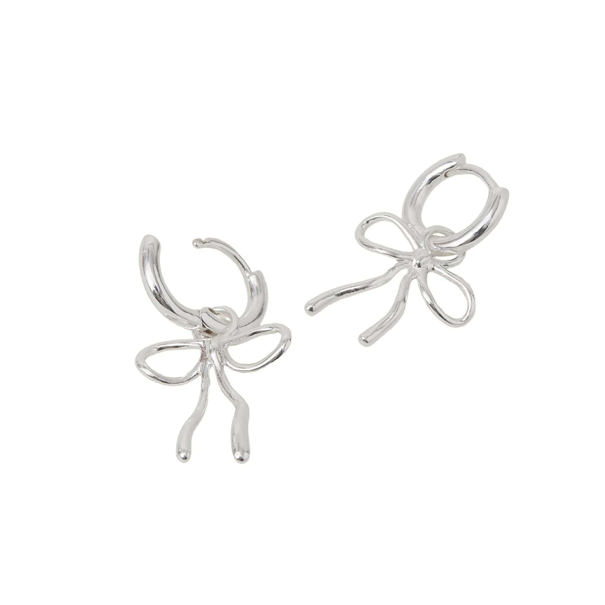 Sterling Silver-Plated Bow Drop Hoops